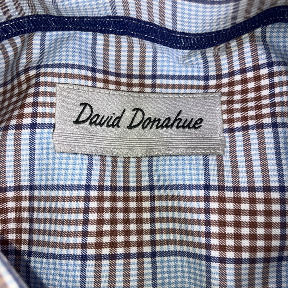 David Donahue Shirt Mens M Blue Brown Patchwork Plaid Button Down Cotton - Picture 5 of 16